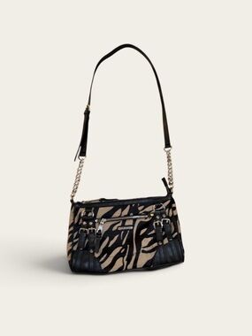 Dana Buchman Animal Print Shoulder Bag with Chain Strap - Black/Tan